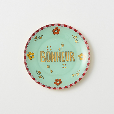 CSAO Dessert Hand painted plate - Green BONHEUR