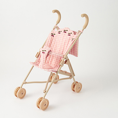 KONGES SLOEJD DOLL STROLLERiPOWDER PINK CHECKj