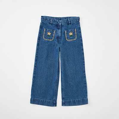 EMILE ET IDA 2024AW KIDS PANTALON POCHES FLEURS BRODEESiDENIMj4A-6A