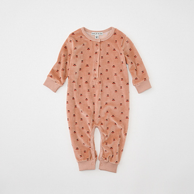 EMILE ET IDA 2024AW BABY COMBINAISON VELOURSiPOUDRE PETITE CERISEj12M-18M