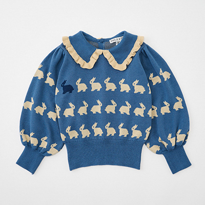 EMILE ET IDA 2024AW KIDS PULLOVER LAPINiLAPIN BLEUj2A-5A