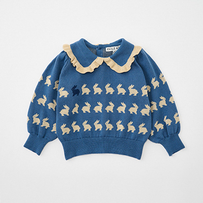 EMILE ET IDA 2024AW BABY PULLOVER LAPINiLAPIN BLEUj18M