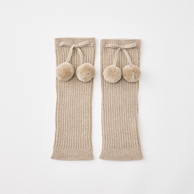 MABLI 2024AW BABY POM-POM LEG WARMERS - WH / INFANT WOOL KNIT LEG WARMERSiWHEAT/AjS