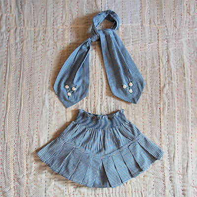 BONJOUR 2024AW KIDS PLEATED SKIRT WITH TIE SCARF ibluej4A-6A