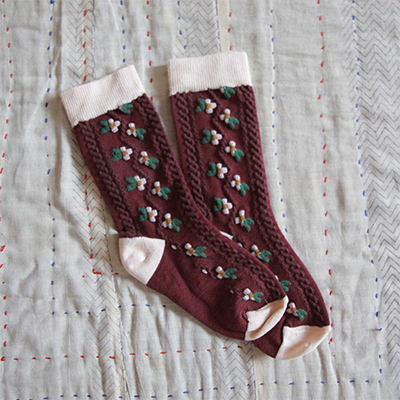 BONJOUR 2024AW KIDS SOCKS WINE "relief flowers"iredj24/27-28/31 32/35