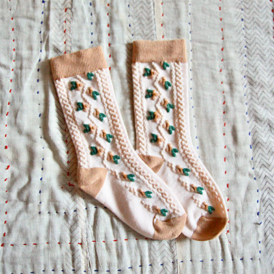 BONJOUR 2024AW KIDS SOCKS NATURAL "relief flowers"iwhitej24/27-28/31 32/35