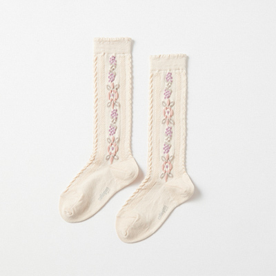 COLLEGIEN 2024AW KIDS Dalia-Chaussettes hautes motifs fleursi037 Doux Agneauxj24/27-28/31