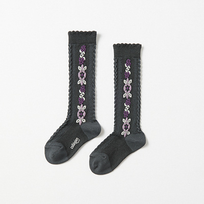 COLLEGIEN 2024AW KIDS Dalia-Chaussettes hautes motifs fleursi783 Pierre de Volvicj24/27-32/35