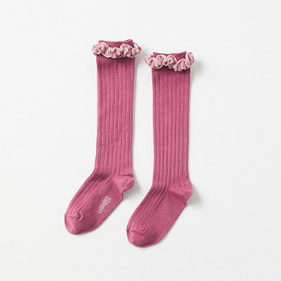 COLLEGIEN 2024AW KIDS Clothilde-Chaussettes hautes volants veloursi436 Raisin Rosej24/27-32/35