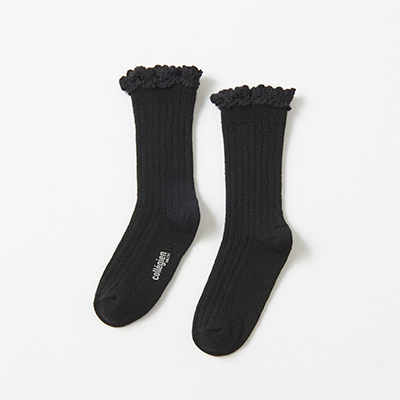 COLLEGIEN 2024AW KIDS Hermine-Chaussettes a cotes Cachemire avec dentellei171 Noir de Charbonj24/27-32/35