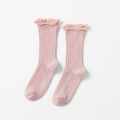 COLLEGIEN 2024AW KIDS Hermine-Chaussettes a cotes Cachemire avec dentellei331 Vieux Rosej24/27-32/35