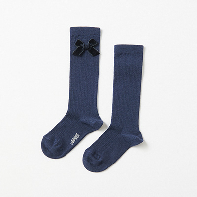 COLLEGIEN 2024AW KIDS Isaure-Chaussettes hautes en laine Merinos avec noeudi044' Nuit Etoileej24/27-32/35