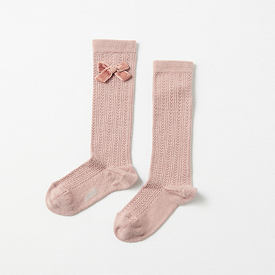 COLLEGIEN 2024AW KIDS Isaure-Chaussettes hautes en laine Merinos avec noeudi331 Vieux Rosej24/27-28/31