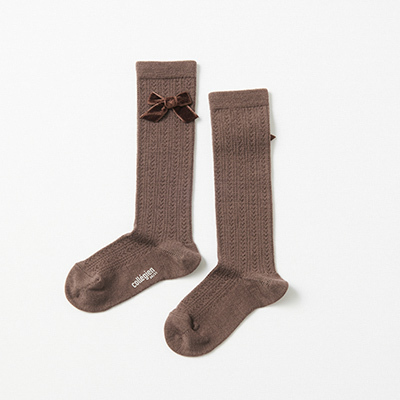 COLLEGIEN 2024AW KIDS Isaure-Chaussettes hautes en laine Merinos avec noeudi786 Chocolat au laitj24/27-32/35