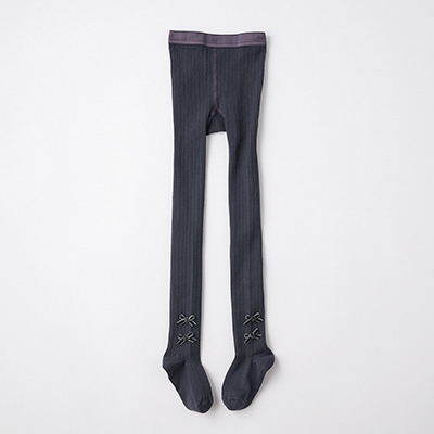 COLLEGIEN 2024AW KIDS Capucine-Ribbed tights with velvet bowsi783 Pierre de Volvicj3/4A-9/10A